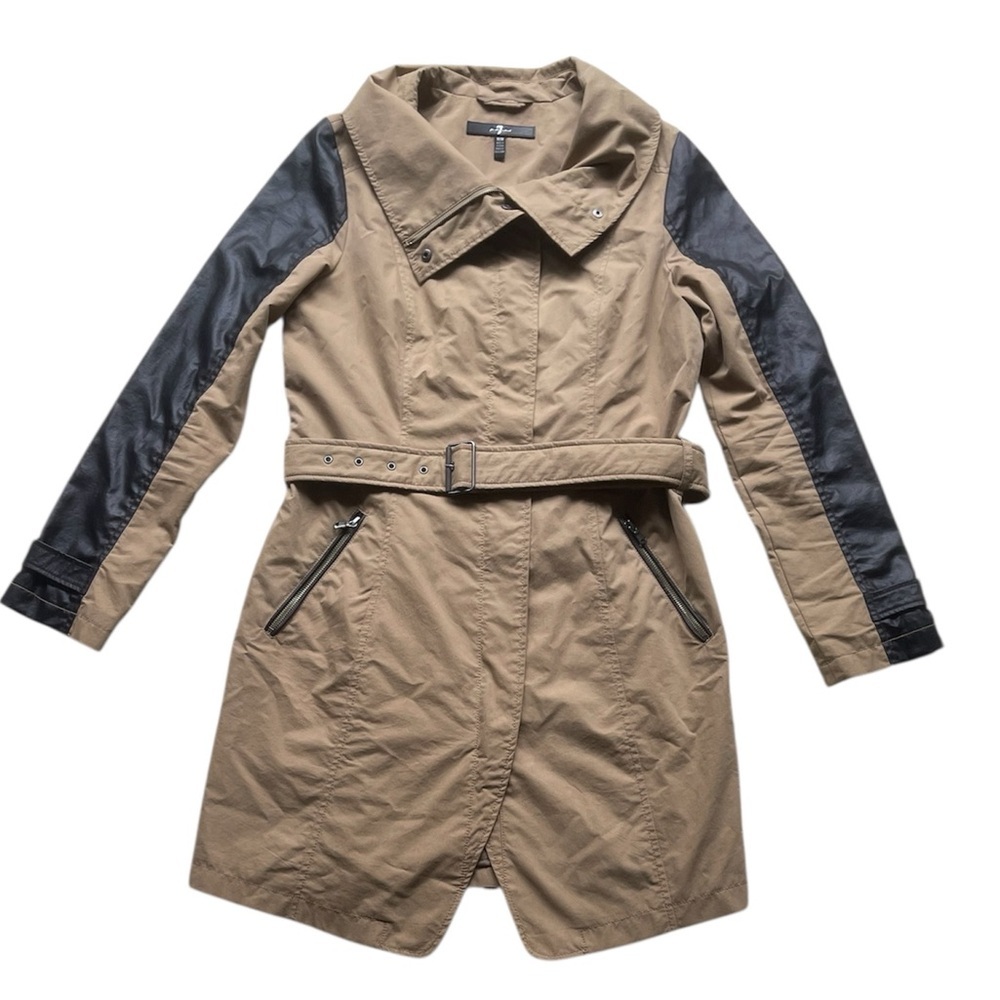 7 For All Mankind Women’s Tan & Black Belted Trench Coat Size Medium